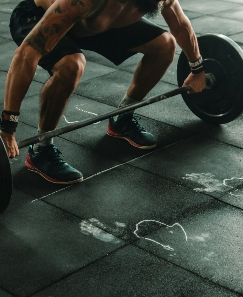 Lifter setting up for a heavy deadlift